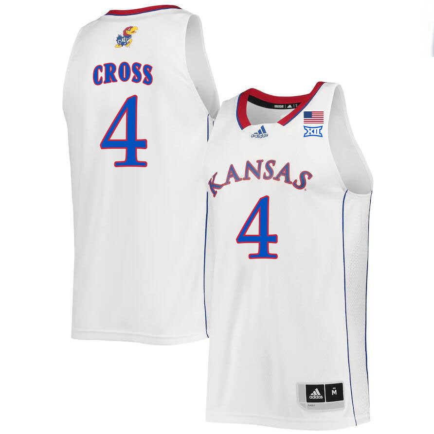 Men #4 Justin Cross Kansas Jayhawks College Basketball Jerseys Stitched Sale-White